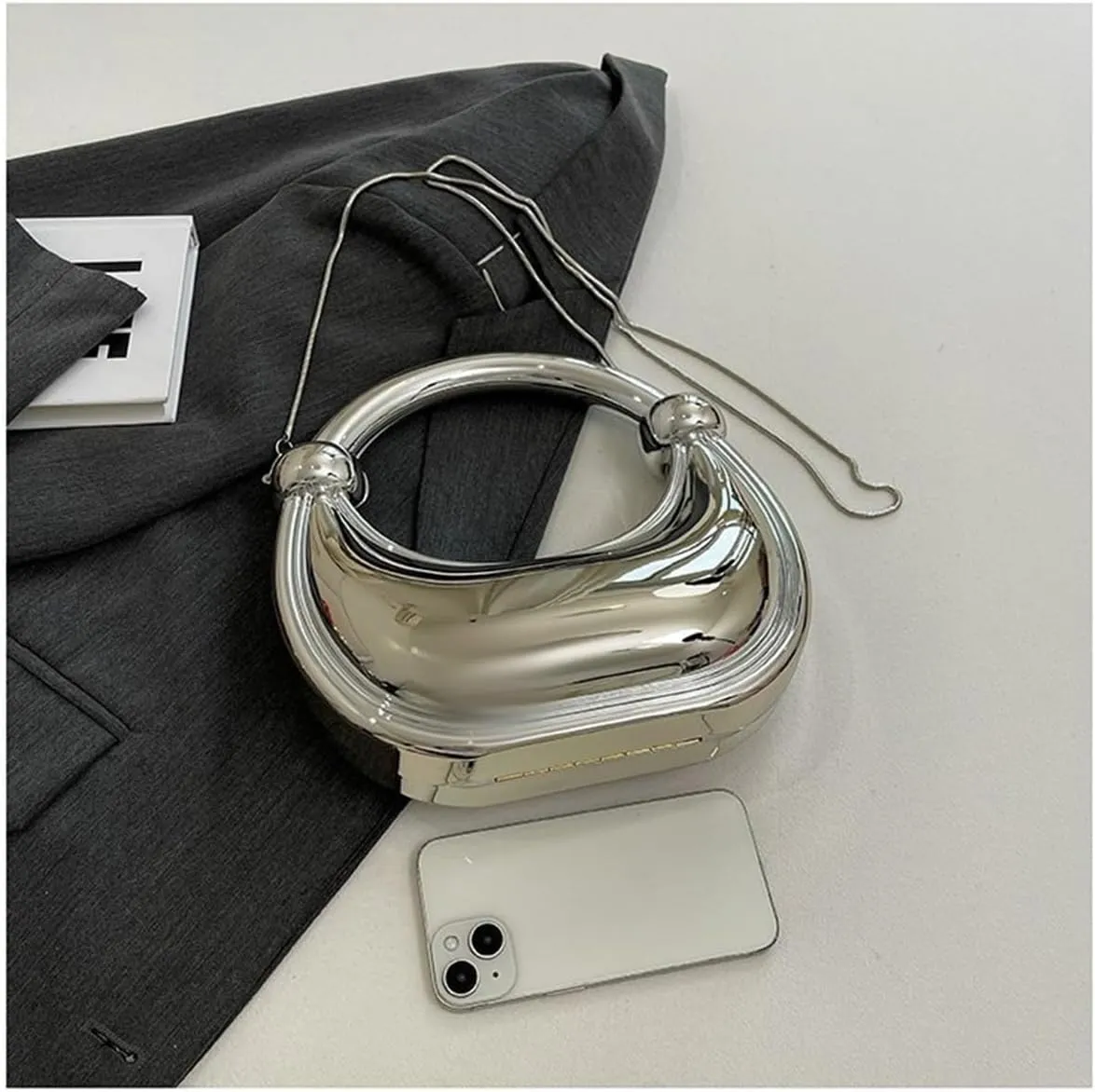 Acrylic Evening Clutch Purse Top-handle Moon Hobo Bag, Elegant Marble Handbag for Wedding Cocktail Party