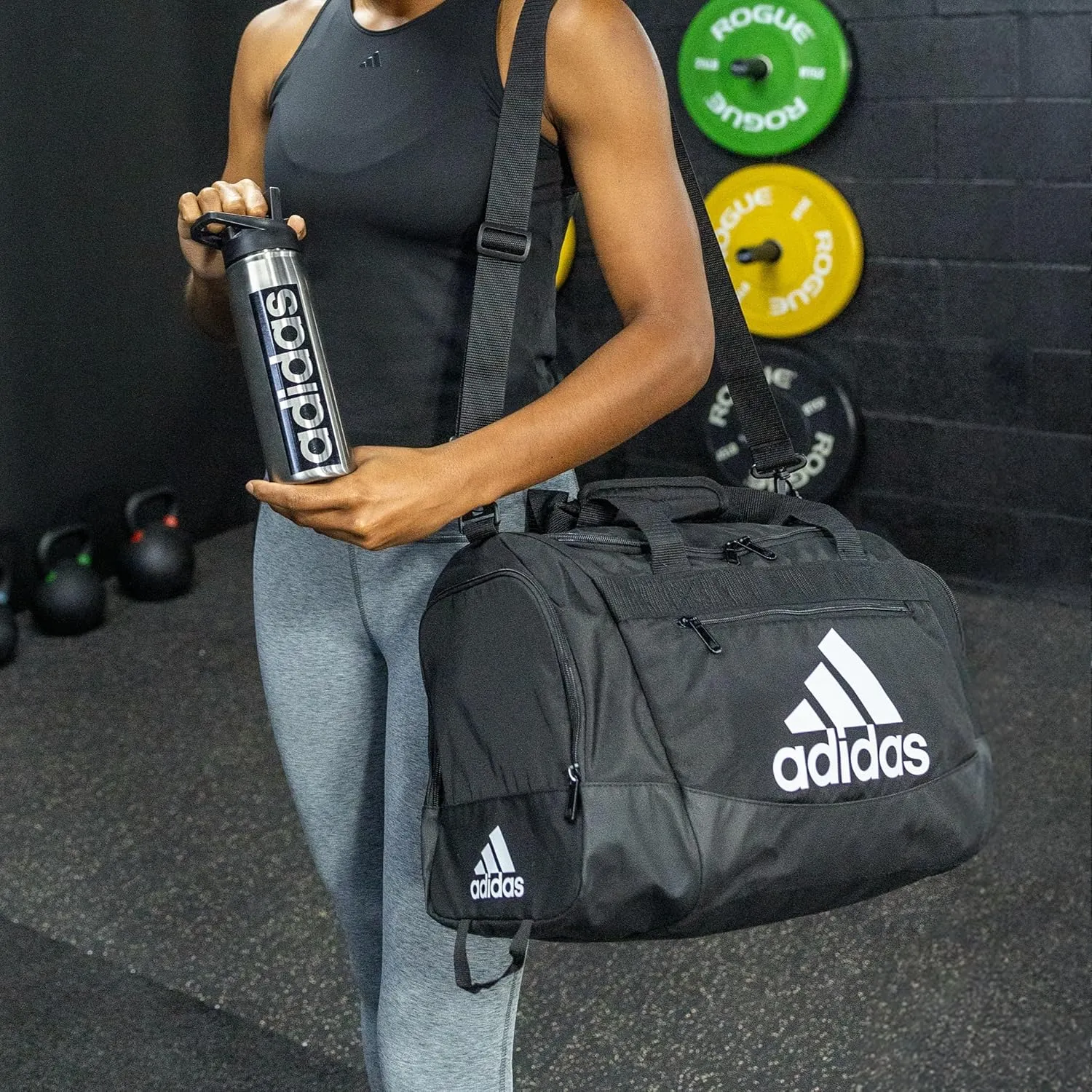 adidas Unisex Defender 4.0 Gym Duffel Bag for Men and Women, Olive Strata Green/Black/Silver Metallic, Medium (66L)