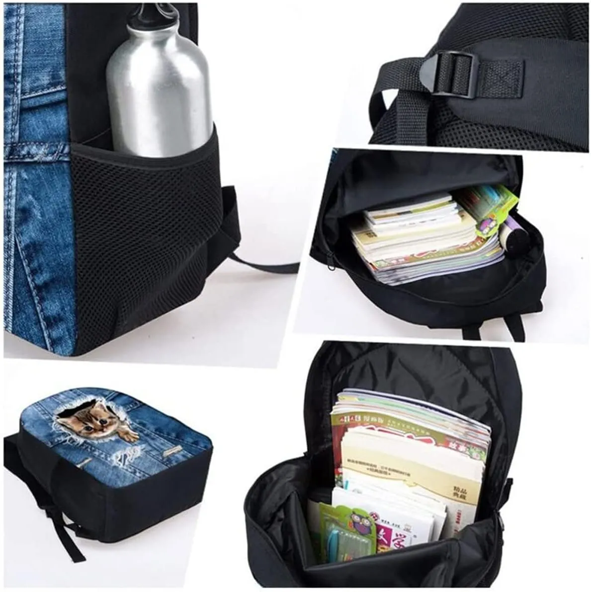 African Backpack for School Boys Lunch Box Black,Afro Boy School Bags Set with Lunchbag Pencil Case American Book Bags for Preschool/Elementary