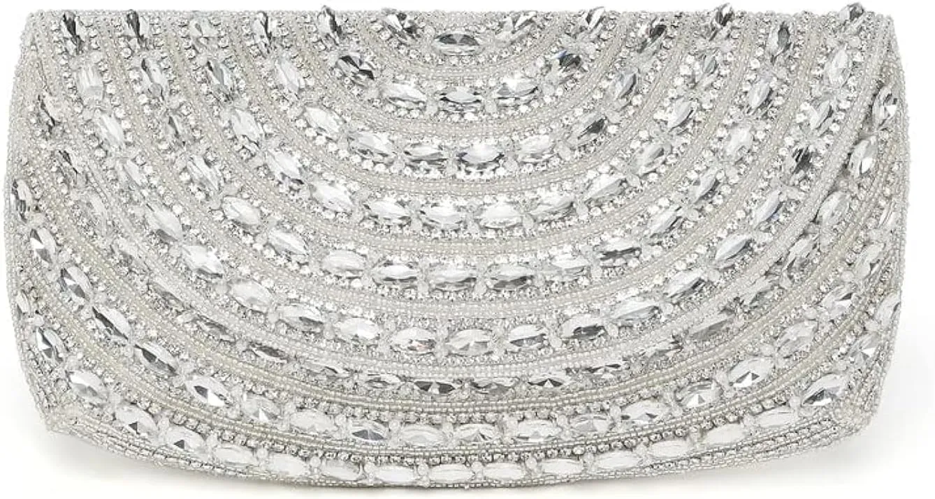Aheli Clutch Purses Gift for Women Wedding Handmade Evening Handbags Party Bridal Clutch, Silver Color, Onesize