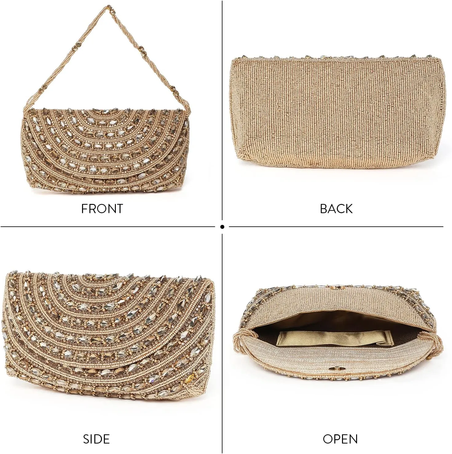 Aheli Clutch Purses Handmade Handbags Gift for Women Wedding Evening Party Bridal Clutch, Champagne Gold Color