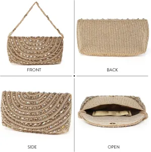 Aheli Clutch Purses Handmade Handbags Gift for Women Wedding Evening Party Bridal Clutch, Champagne Gold Color