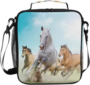 ALAZA Horses Lunch Box Desert Horse Insulated Lunch Bag Girls Lunch Cooler Bag Tote Freezable Shoulder Strap Lunchbox Thermal Meal Tote Kit for Girls School Picnic