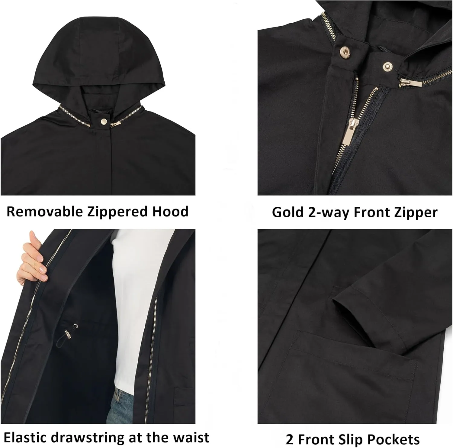 Alpine Swiss Lorie Womens Rain Jacket Removable Hood Long Rain Coat Trench Coat Windbreaker