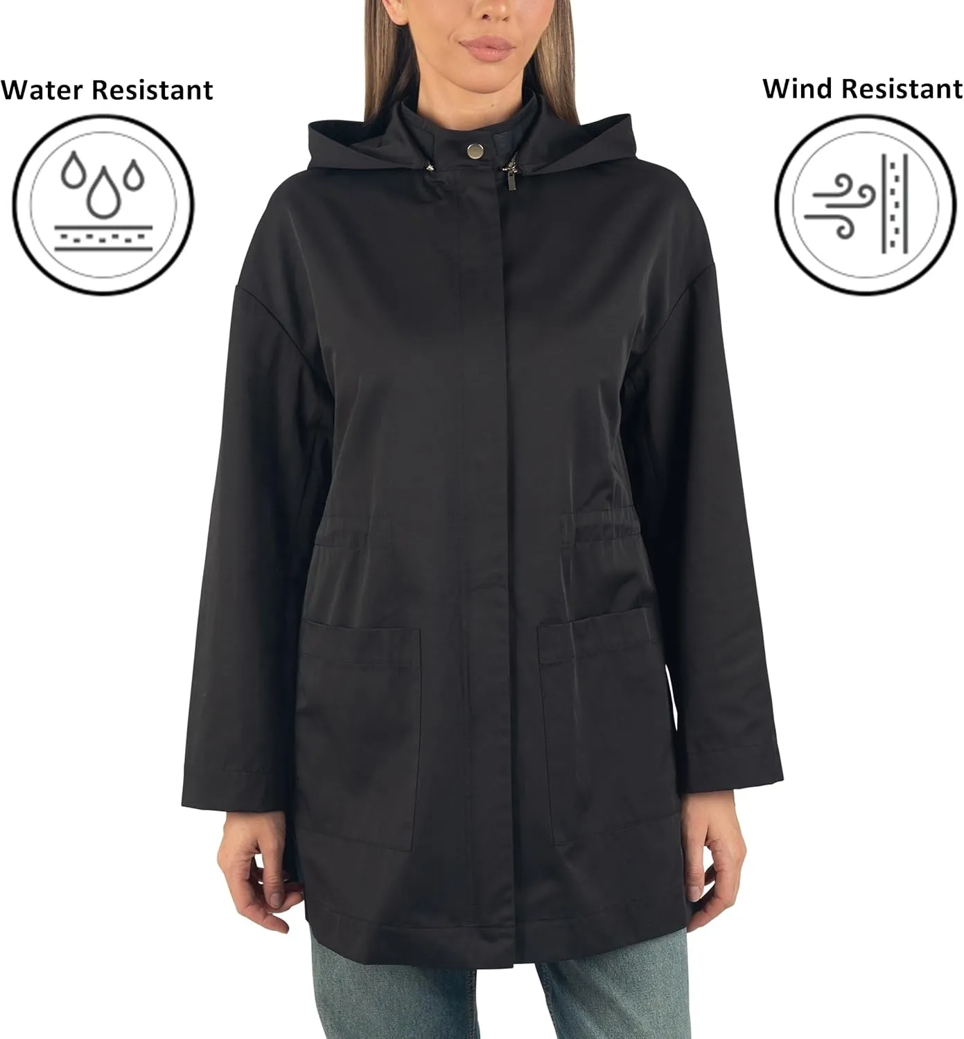 Alpine Swiss Lorie Womens Rain Jacket Removable Hood Long Rain Coat Trench Coat Windbreaker