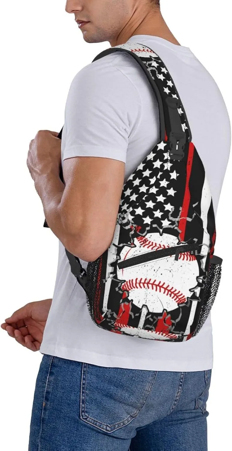 American Flag Baseball Chest Bags Crossbody Sling Bag Shoulder Bag Travel Hiking Daypack For Men Women