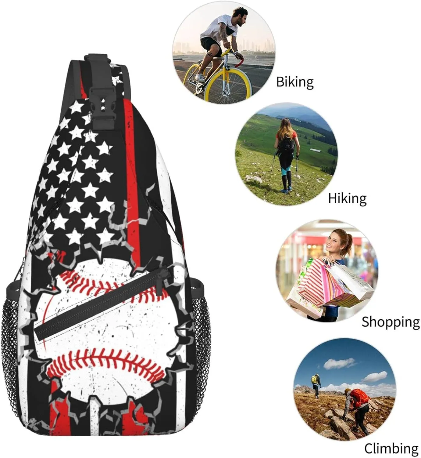 American Flag Baseball Chest Bags Crossbody Sling Bag Shoulder Bag Travel Hiking Daypack For Men Women
