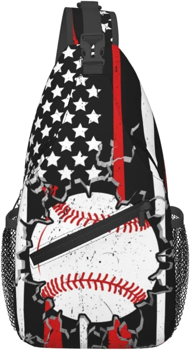 American Flag Baseball Chest Bags Crossbody Sling Bag Shoulder Bag Travel Hiking Daypack For Men Women