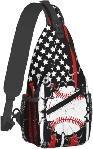 American Flag Baseball Chest Bags Crossbody Sling Bag Shoulder Bag Travel Hiking Daypack For Men Women