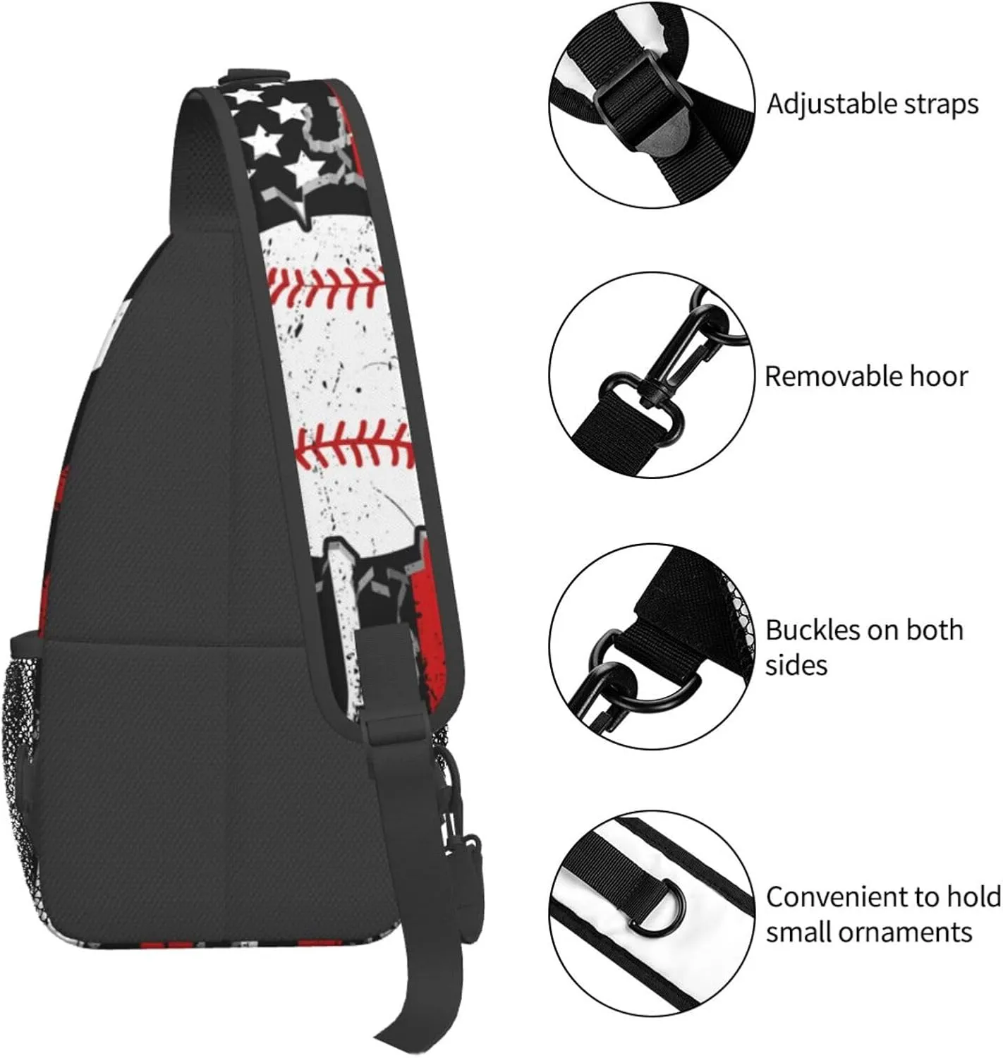 American Flag Baseball Chest Bags Crossbody Sling Bag Shoulder Bag Travel Hiking Daypack For Men Women