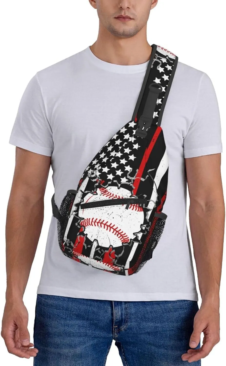 American Flag Baseball Chest Bags Crossbody Sling Bag Shoulder Bag Travel Hiking Daypack For Men Women