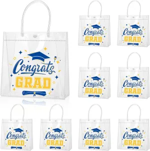 Amylove 12 Pcs Graduation Clear Plastic Gift Bags with Handles Reusable PVC Favor Bag for College Graduation Party(Blue)