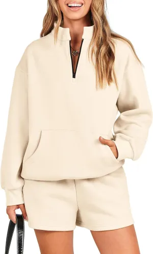 ANRABESS Women 2 Piece Outfits Sweatshirt Shorts Sets 2025 Oversized Casual Lounge Sweat Set Sweatsuit Workout Tracksuit