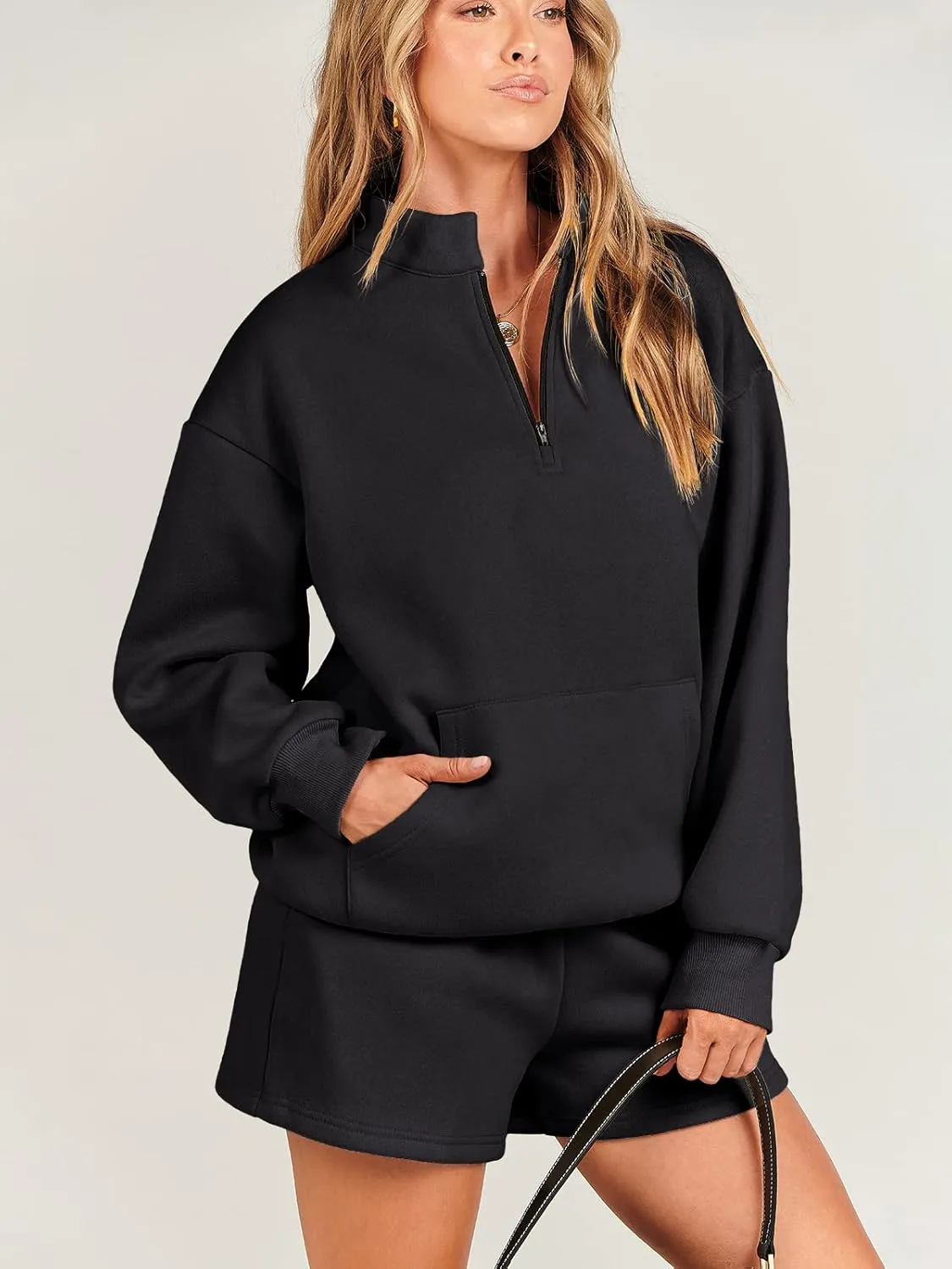 ANRABESS Women 2 Piece Outfits Sweatshirt Shorts Sets 2025 Oversized Casual Lounge Sweat Set Sweatsuit Workout Tracksuit