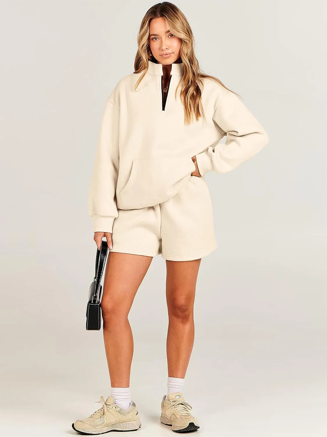 ANRABESS Women 2 Piece Outfits Sweatshirt Shorts Sets 2025 Oversized Casual Lounge Sweat Set Sweatsuit Workout Tracksuit