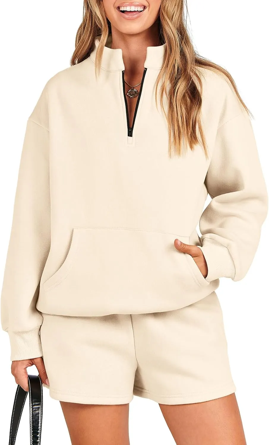 ANRABESS Women 2 Piece Outfits Sweatshirt Shorts Sets 2025 Oversized Casual Lounge Sweat Set Sweatsuit Workout Tracksuit