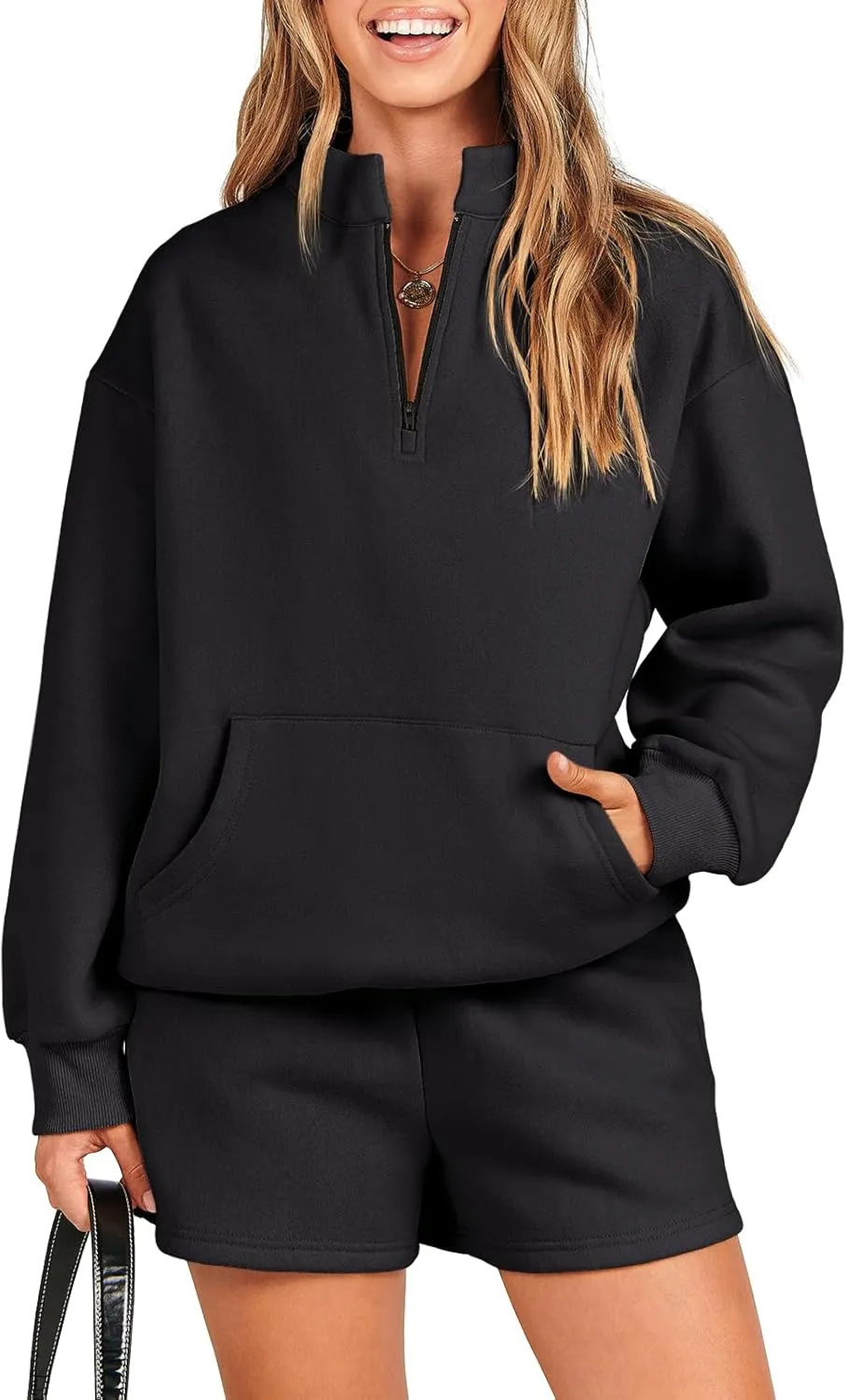 ANRABESS Women 2 Piece Outfits Sweatshirt Shorts Sets 2025 Oversized Casual Lounge Sweat Set Sweatsuit Workout Tracksuit