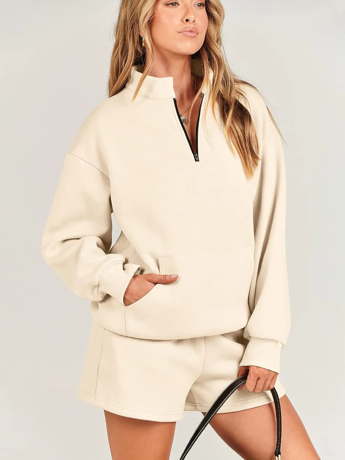 ANRABESS Women 2 Piece Outfits Sweatshirt Shorts Sets 2025 Oversized Casual Lounge Sweat Set Sweatsuit Workout Tracksuit