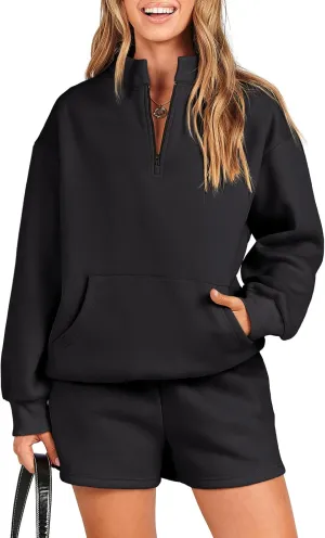 ANRABESS Women 2 Piece Outfits Sweatshirt Shorts Sets 2025 Oversized Casual Lounge Sweat Set Sweatsuit Workout Tracksuit