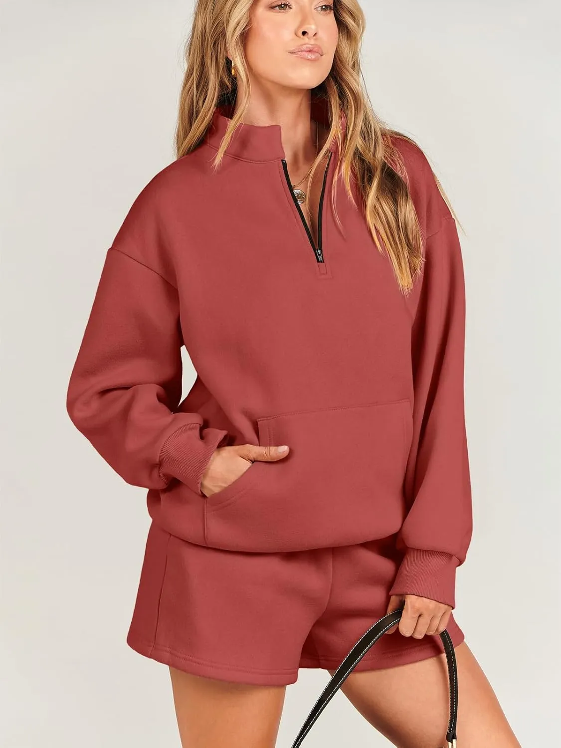 ANRABESS Women 2 Piece Outfits Sweatshirt Shorts Sets 2025 Oversized Casual Lounge Sweat Set Sweatsuit Workout Tracksuit