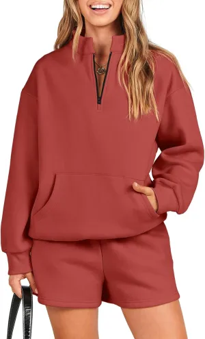 ANRABESS Women 2 Piece Outfits Sweatshirt Shorts Sets 2025 Oversized Casual Lounge Sweat Set Sweatsuit Workout Tracksuit