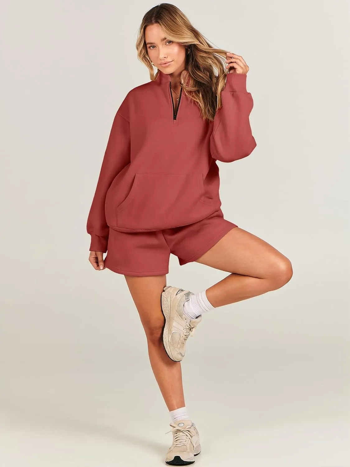 ANRABESS Women 2 Piece Outfits Sweatshirt Shorts Sets 2025 Oversized Casual Lounge Sweat Set Sweatsuit Workout Tracksuit
