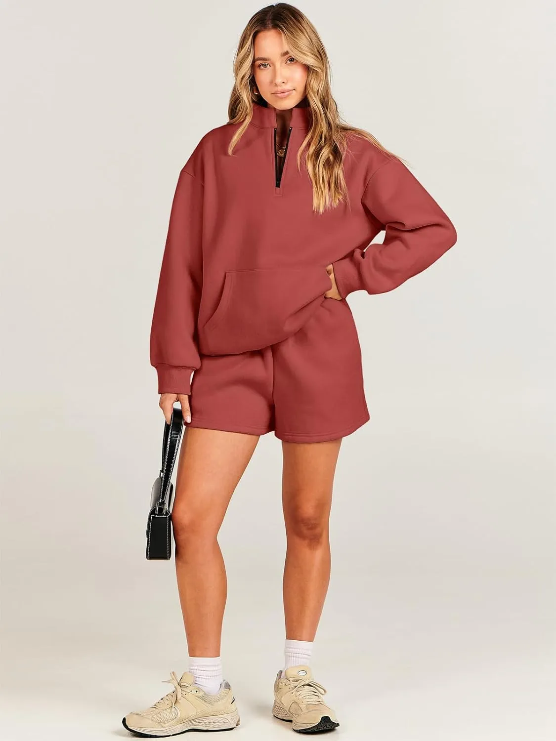 ANRABESS Women 2 Piece Outfits Sweatshirt Shorts Sets 2025 Oversized Casual Lounge Sweat Set Sweatsuit Workout Tracksuit