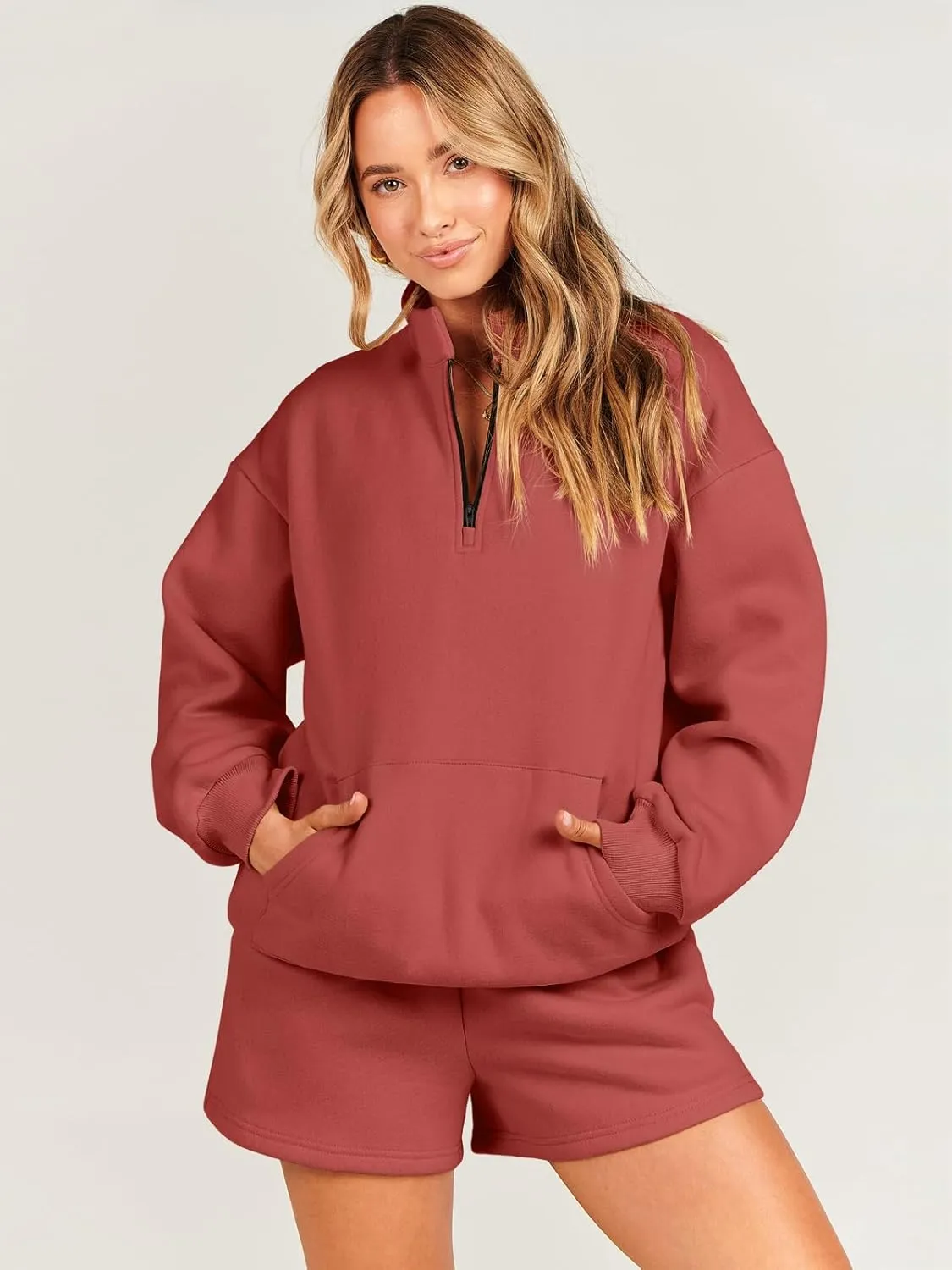 ANRABESS Women 2 Piece Outfits Sweatshirt Shorts Sets 2025 Oversized Casual Lounge Sweat Set Sweatsuit Workout Tracksuit