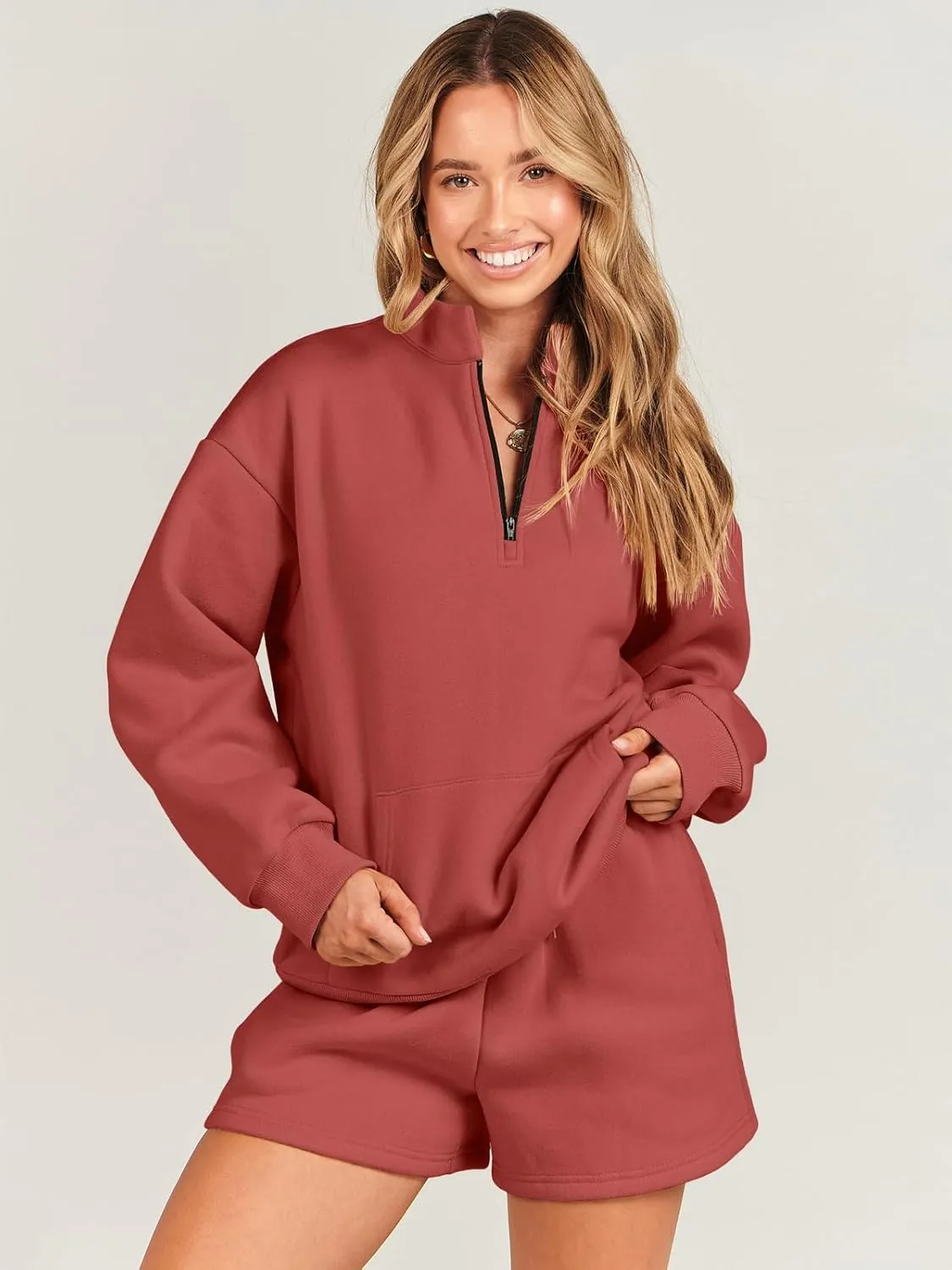 ANRABESS Women 2 Piece Outfits Sweatshirt Shorts Sets 2025 Oversized Casual Lounge Sweat Set Sweatsuit Workout Tracksuit