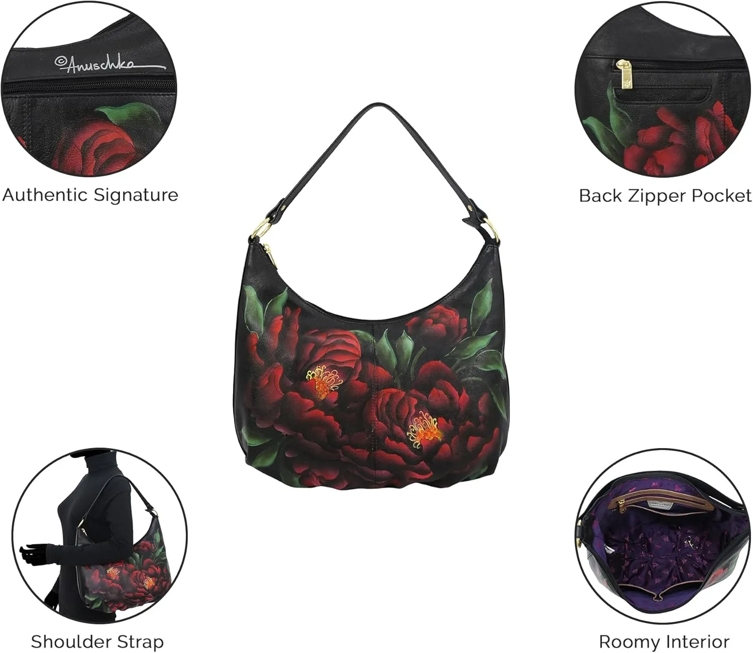 Anuschka Women's Original Hand-Painted Genuine Leather Ruched Hobo
