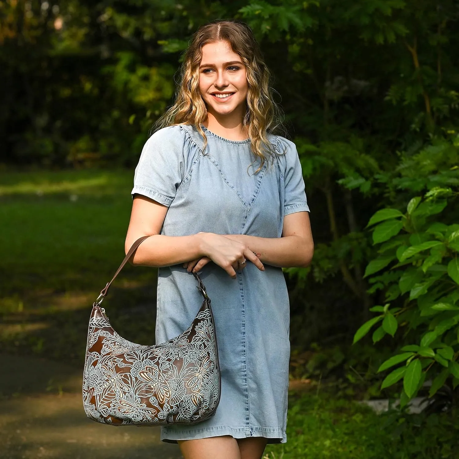 Anuschka Women's Original Hand-Painted Genuine Leather Ruched Hobo