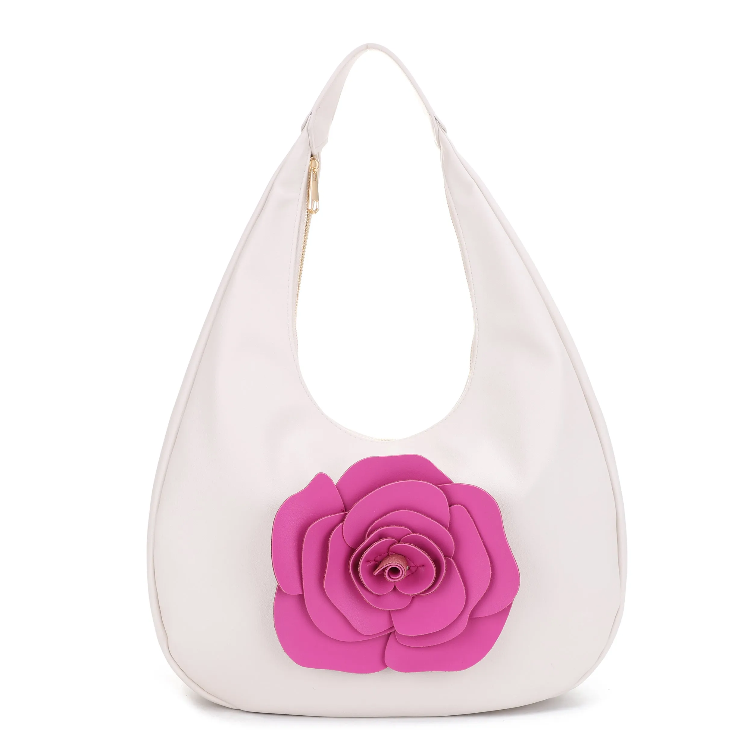 AS20668 Contrast Flower Applique Embellished Hobo