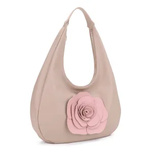 AS20668 Contrast Flower Applique Embellished Hobo