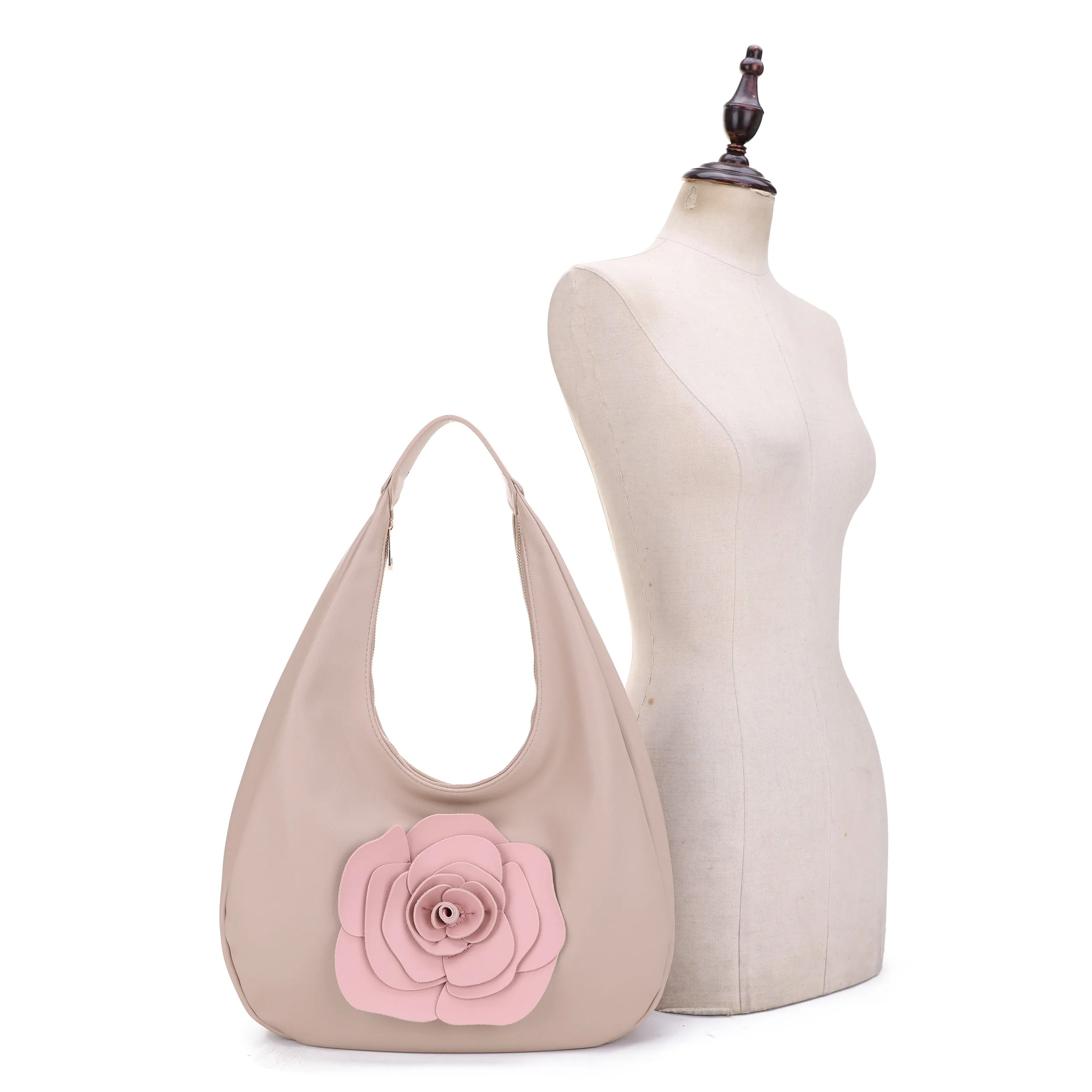 AS20668 Contrast Flower Applique Embellished Hobo