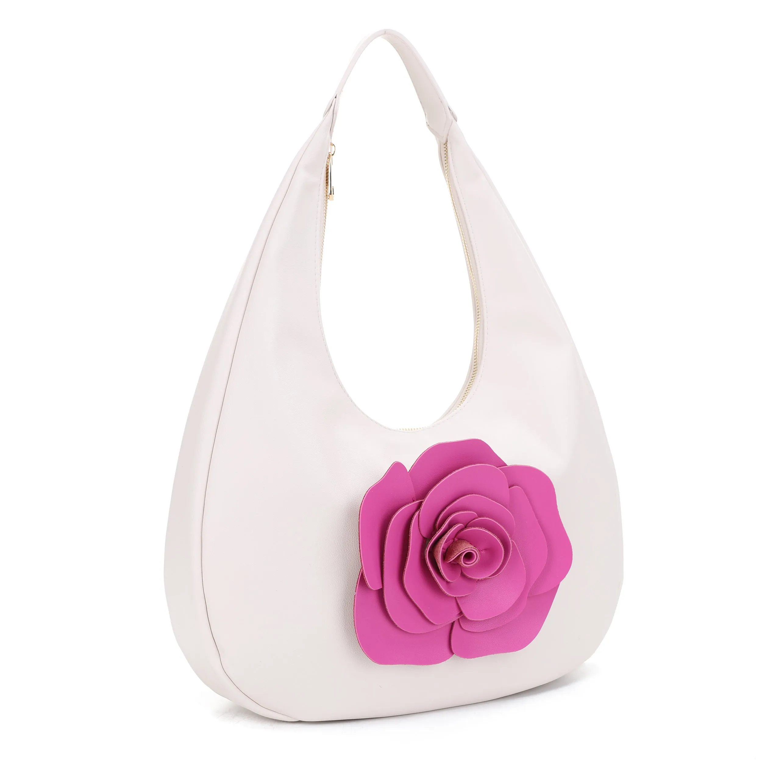 AS20668 Contrast Flower Applique Embellished Hobo