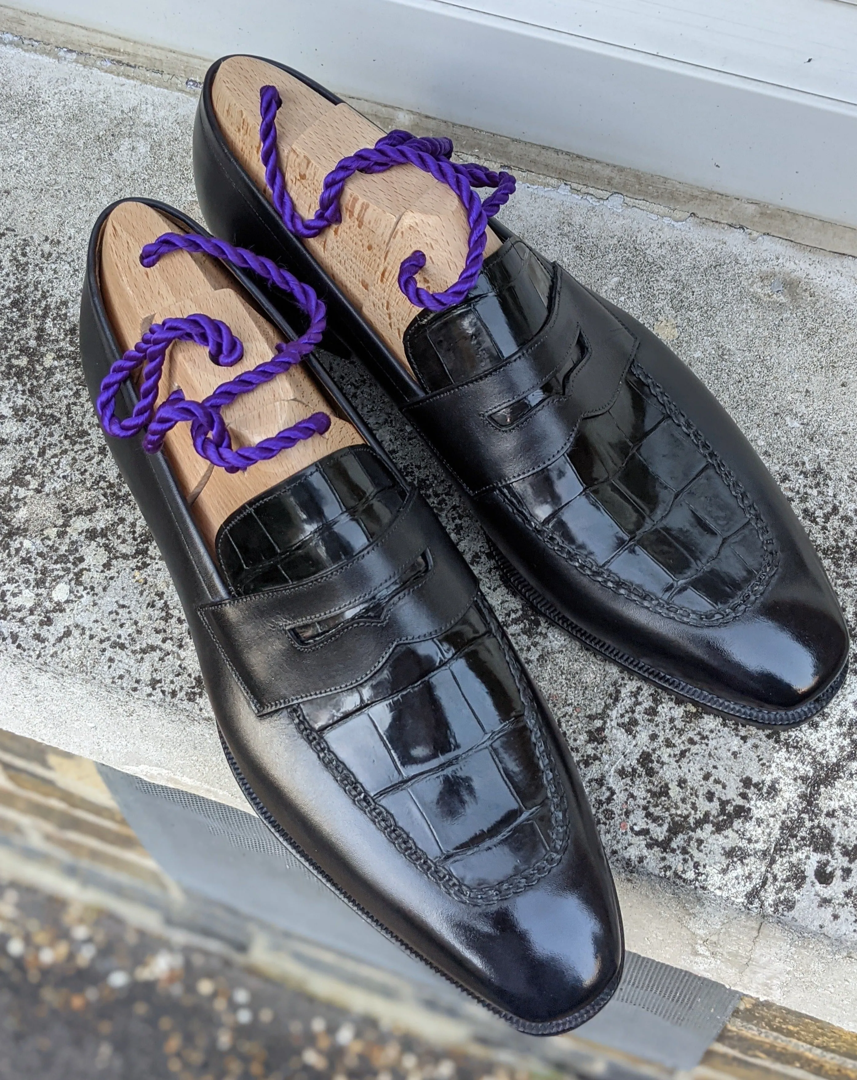 Ascot Sinatra - Black Crocodile & Black Calf