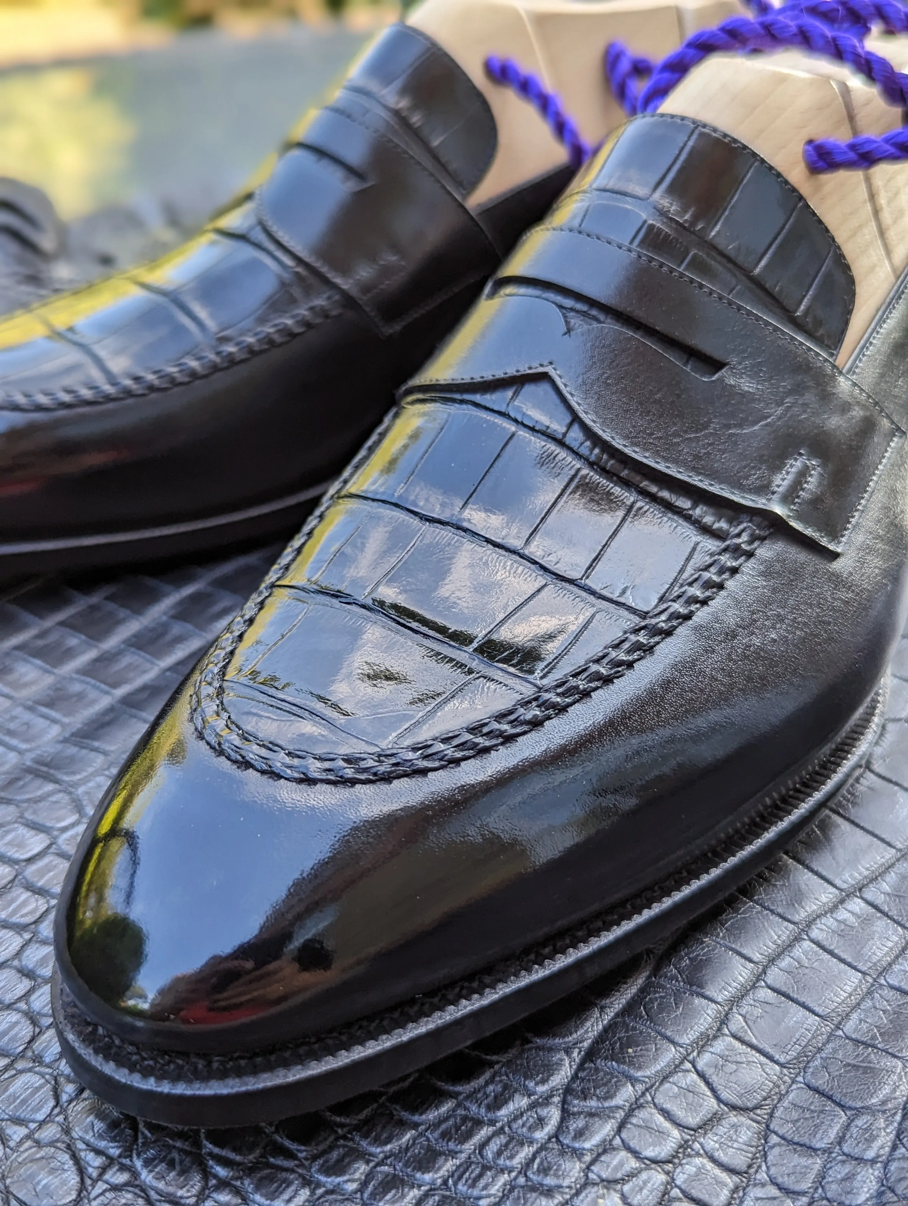 Ascot Sinatra - Black Crocodile & Black Calf