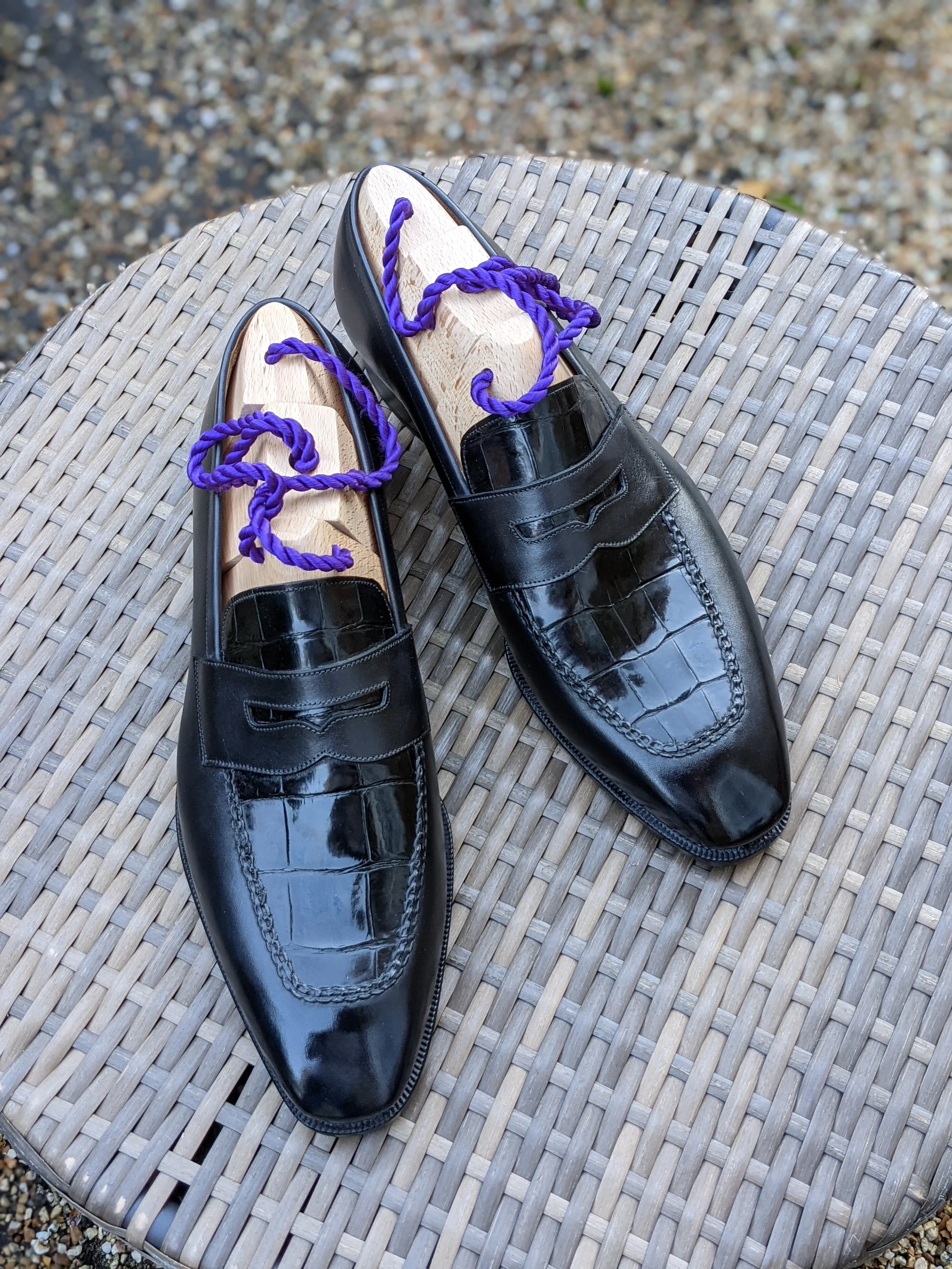 Ascot Sinatra - Black Crocodile & Black Calf