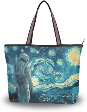 Astronaut Van Gogh Shoulder Bags Large Handle Ladies Handbag