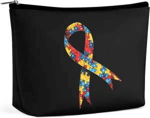 Autism Awareness Ribbon Makeup Bag Cosmetic Pouch Toiletry Bags Travel Organizer
