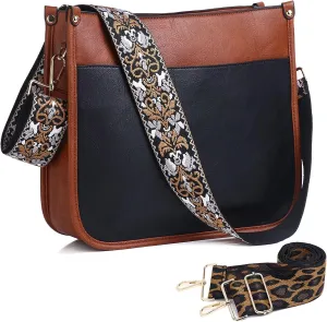 AUYOCO Vegan Leather Crossbody Bags for Women, Crossbody Purse with Guitar Strap Zipped Pockets Handbag Shoulder Bag