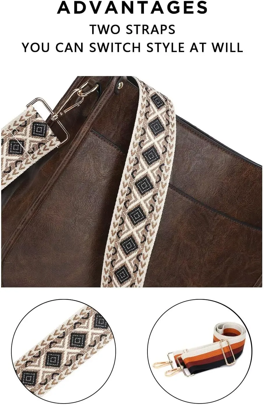 AUYOCO Vegan Leather Crossbody Bags for Women, Crossbody Purse with Guitar Strap Zipped Pockets Handbag Shoulder Bag