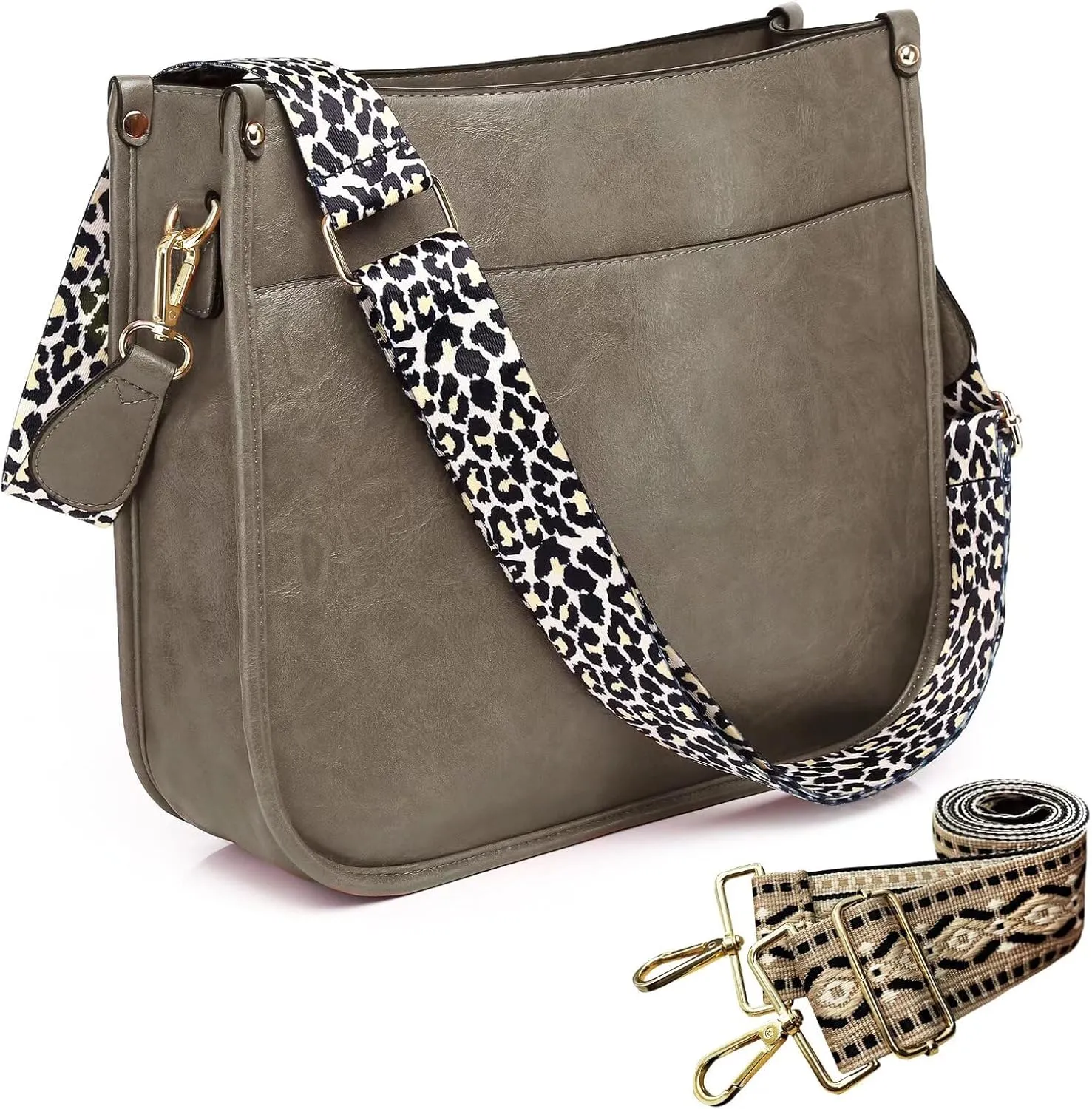 AUYOCO Vegan Leather Crossbody Bags for Women, Crossbody Purse with Guitar Strap Zipped Pockets Handbag Shoulder Bag