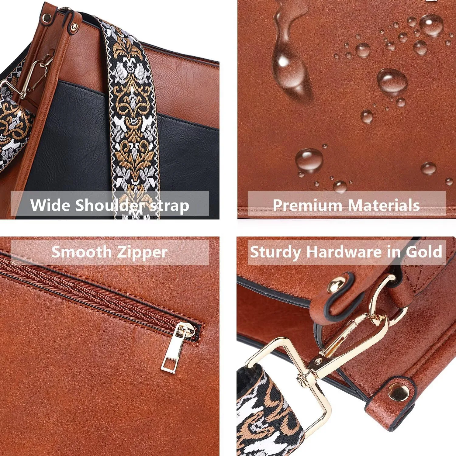 AUYOCO Vegan Leather Crossbody Bags for Women, Crossbody Purse with Guitar Strap Zipped Pockets Handbag Shoulder Bag