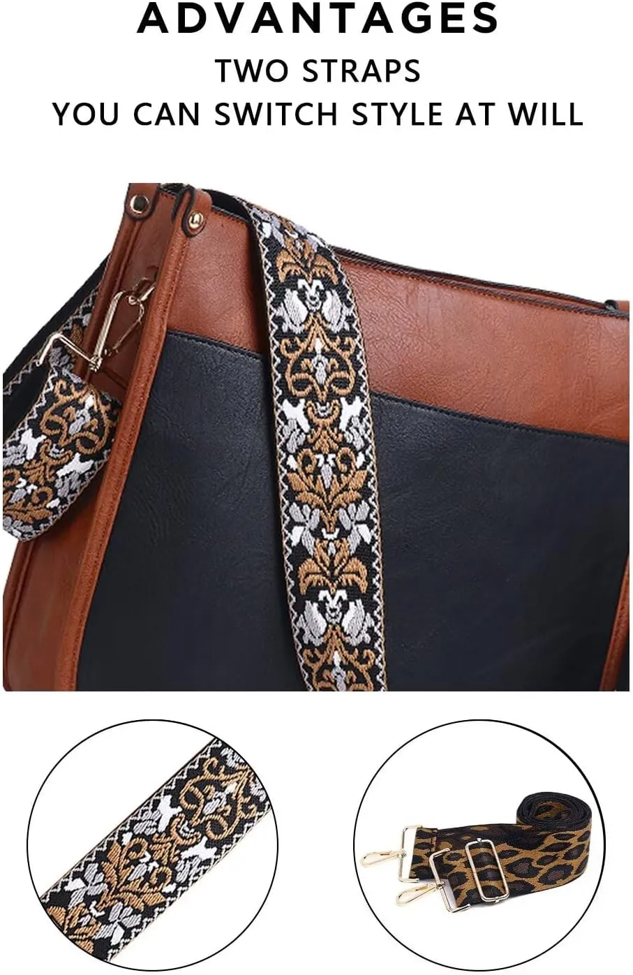 AUYOCO Vegan Leather Crossbody Bags for Women, Crossbody Purse with Guitar Strap Zipped Pockets Handbag Shoulder Bag