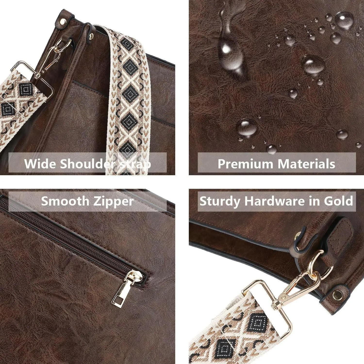 AUYOCO Vegan Leather Crossbody Bags for Women, Crossbody Purse with Guitar Strap Zipped Pockets Handbag Shoulder Bag