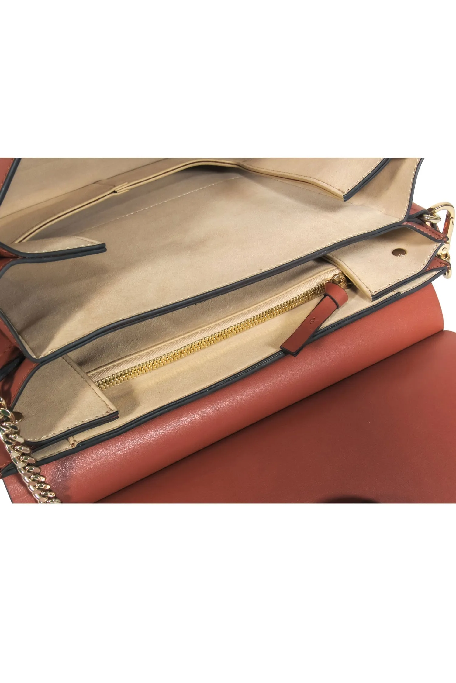 Bag Shoulder Suede Fold-Over Brown Door-to-door w/ "Faye" Chloe Supportive Hardware & Leather - Ring