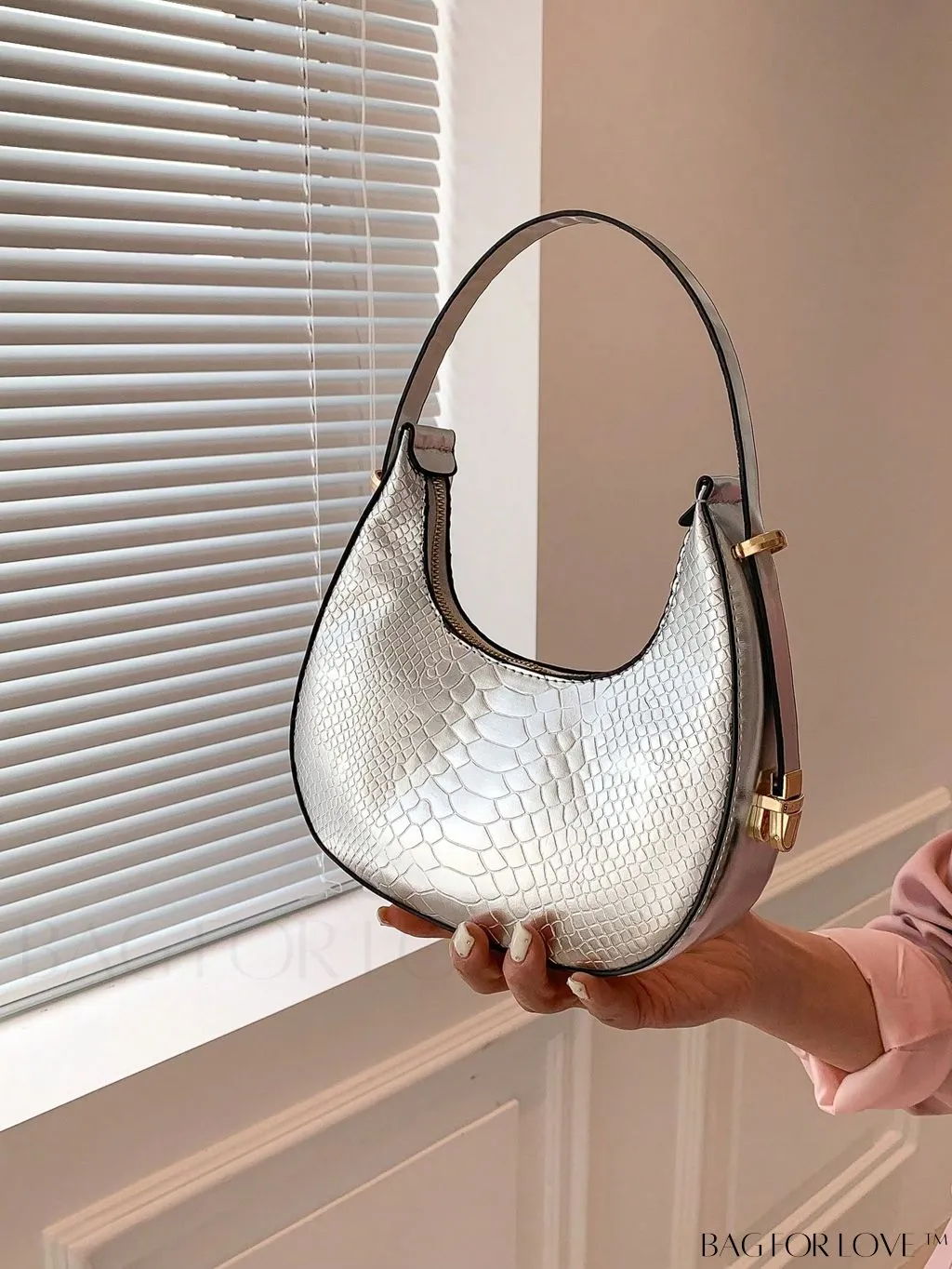 BagForLove - Compact Snakeskin Embossed Metallic Hobo Bag