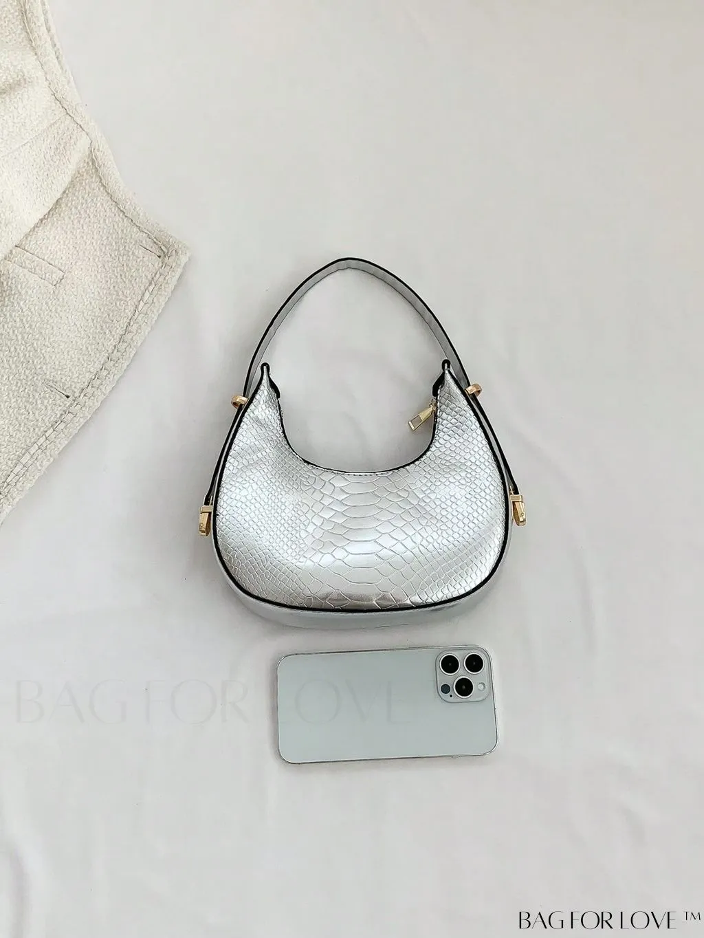 BagForLove - Compact Snakeskin Embossed Metallic Hobo Bag