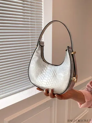 BagForLove - Compact Snakeskin Embossed Metallic Hobo Bag